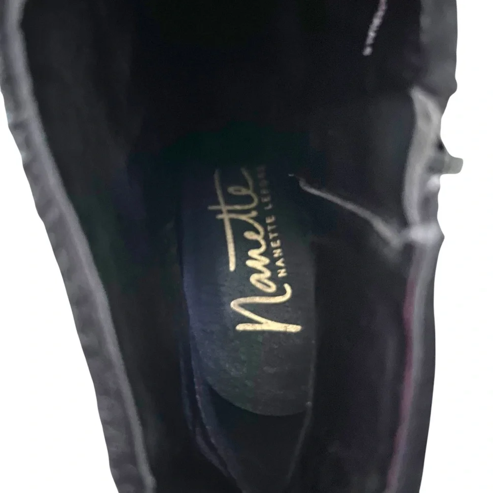 NANETTE LEPORE Beverly Black Suede Embroidered Boots Size 8.5 Heel 1770-17
